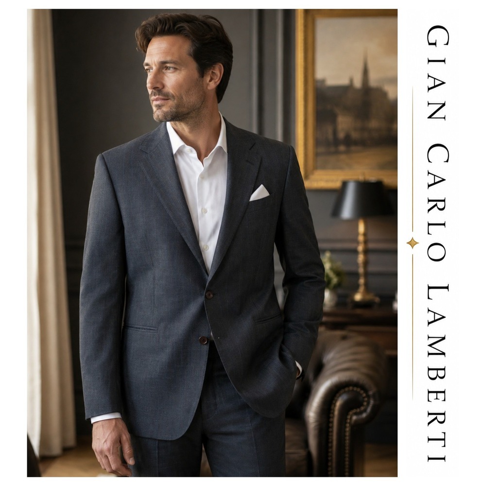 Gian Carlo Lamberti Made in Italy Vtg Gray Virgin Wool Suit Jacket Size 43